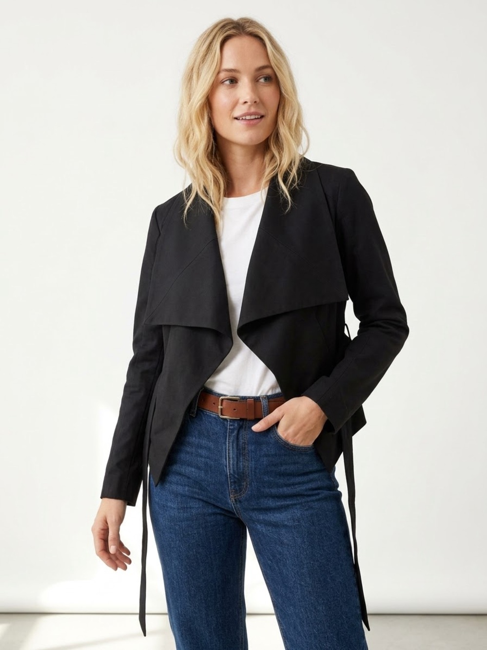 Gareth Pugh Black Asymmetric Open-Front Cropped Blazer Jacket Size 4